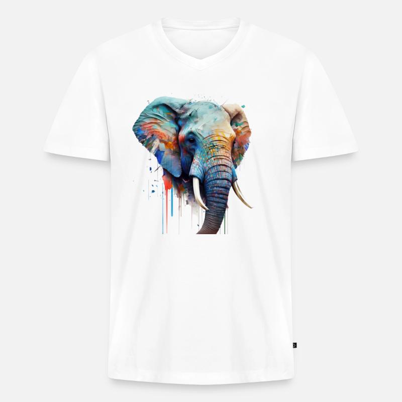 Wild und frei - Elefant - Männer Premium Bio T-Shirt mit V-Ausschnitt - Weiß