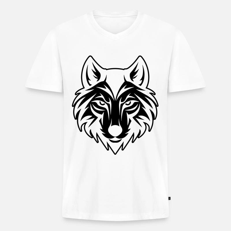 Wolf Kopf - Männer Premium Bio T-Shirt mit V-Ausschnitt - Weiß