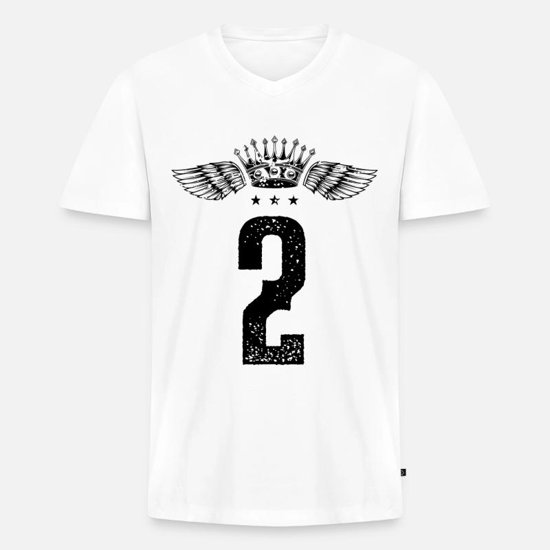 2 Zahl Krone - Männer Premium Bio T-Shirt mit V-Ausschnitt - Weiß