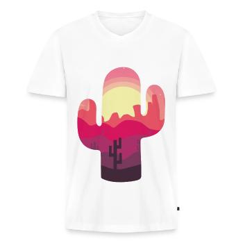 Kaktus - Männer Premium Bio T-Shirt mit V-Ausschnitt - Weiß - Vorne - Nico (187cm)