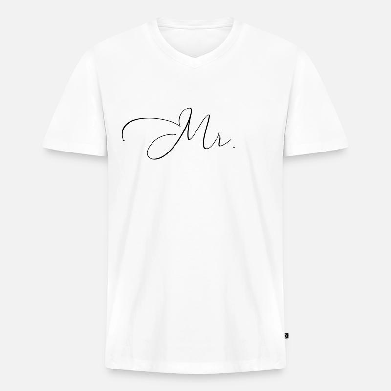 Mr. - Männer Premium Bio T-Shirt mit V-Ausschnitt - Weiß