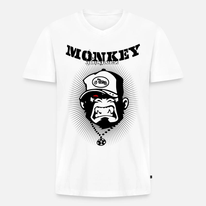 Monkey Businez - Biker - Männer Premium Bio T-Shirt mit V-Ausschnitt - Weiß