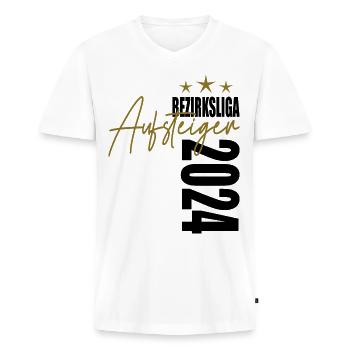 Meister Bezirksliga 2024 Aufstiegstrikot - Männer Premium Bio T-Shirt mit V-Ausschnitt - Weiß - Vorne - Nico (187cm)