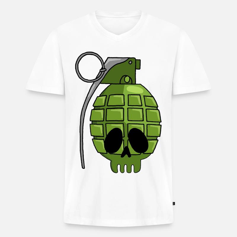 Granatenschädel - Männer Premium Bio T-Shirt mit V-Ausschnitt - Weiß