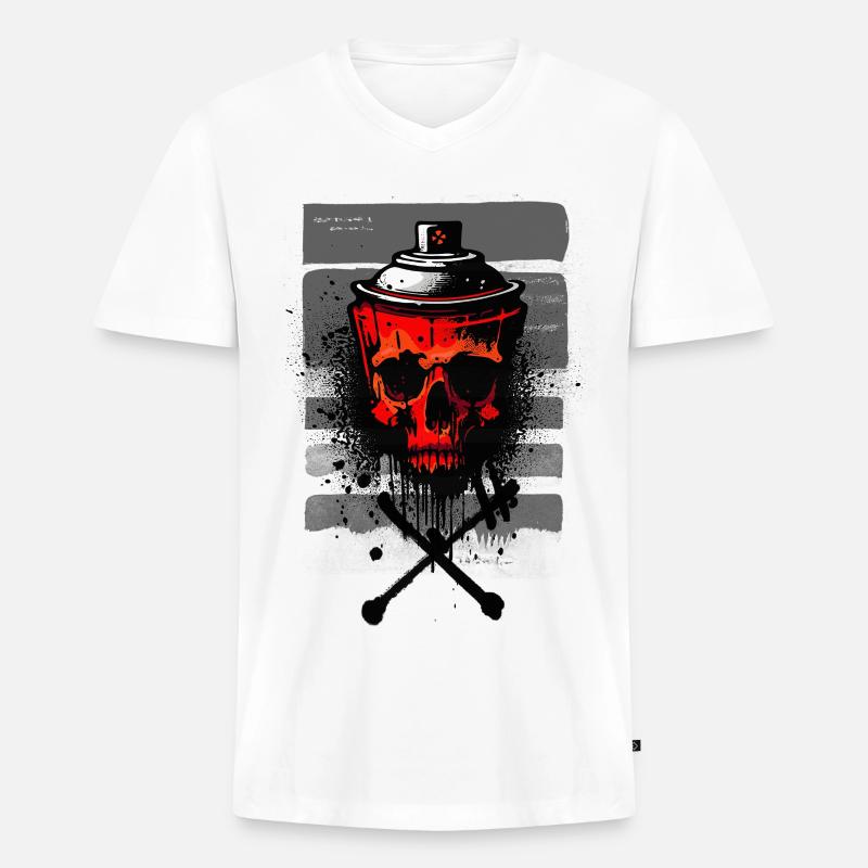 Rotes städtisches Schädelspray - Männer Premium Bio T-Shirt mit V-Ausschnitt - Weiß