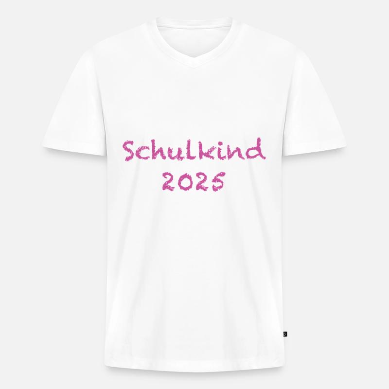 Schulkind 2025 - Männer Premium Bio T-Shirt mit V-Ausschnitt - Weiß