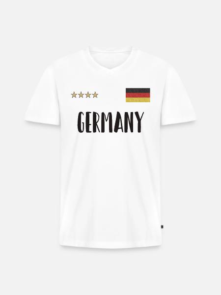 Duitsland Voetbalshirt Duitse Vlag - Mannen Premium Bio T-shirt met V-hals - wit