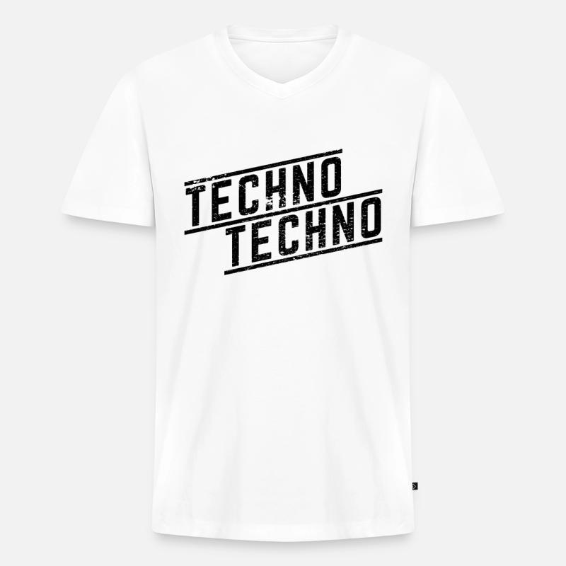 Techno Techno - Maglietta ecologica premium da uomo con scollo a V - bianco