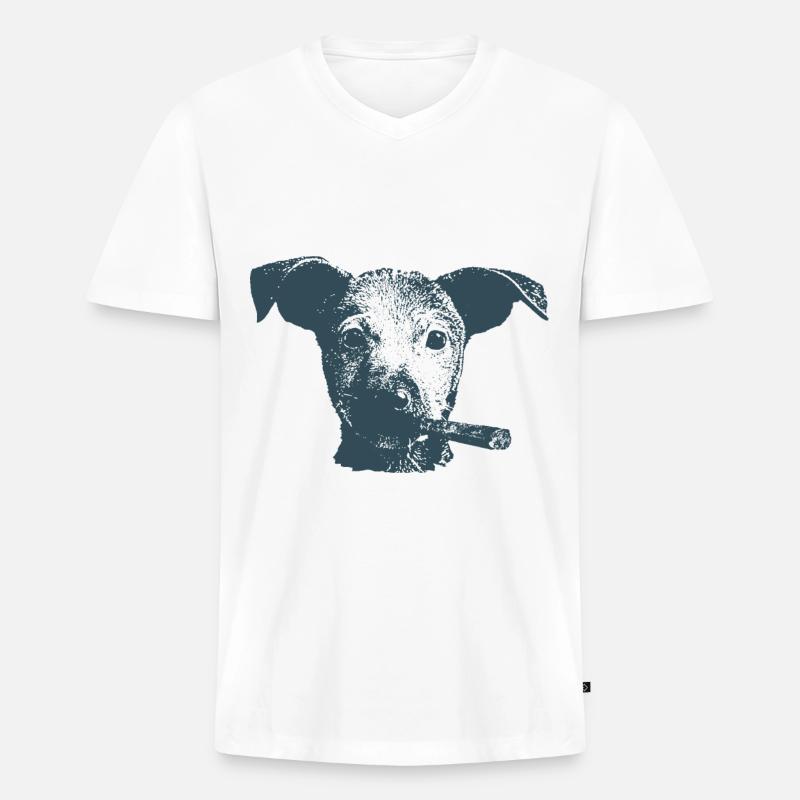 ZIGARREN HUND COMIC Geschenke Zigarrenraucher - Männer Premium Bio T-Shirt mit V-Ausschnitt - Weiß