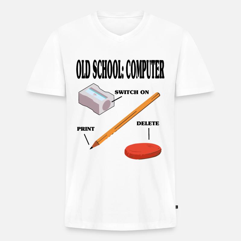 Old School Computer PC Technik - Männer Premium Bio T-Shirt mit V-Ausschnitt - Weiß