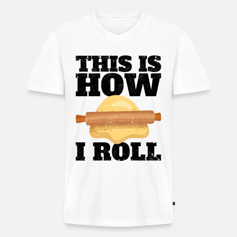 Lustiger Brotbacken-Bäcker - Männer Premium Bio T-Shirt mit V-Ausschnitt - Weiß