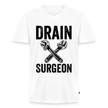 Mécanicien d’égouts Mécanicien sanitaire - T-shirt encolure en V Premium bio Homme - blanc - Devant - Nico (187cm)