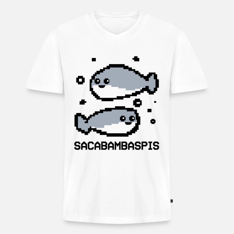 Fisch Meme Pixel Paar - Männer Premium Bio T-Shirt mit V-Ausschnitt - Weiß