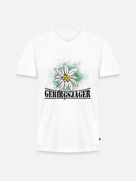 Gebirgsjäger Blume Distel Logo - Männer Premium Bio T-Shirt mit V-Ausschnitt - Weiß