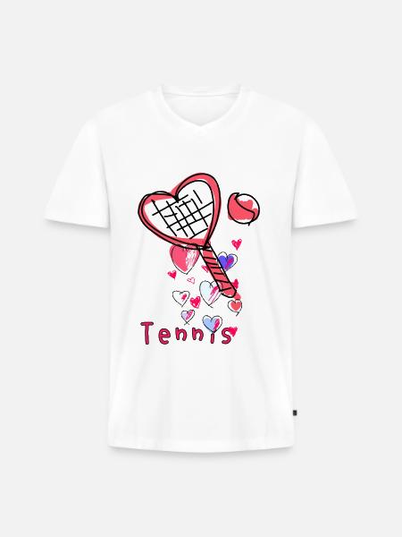Tennis, hearts, illustration - Men's Premium Organic T-shirt with V-neck - white