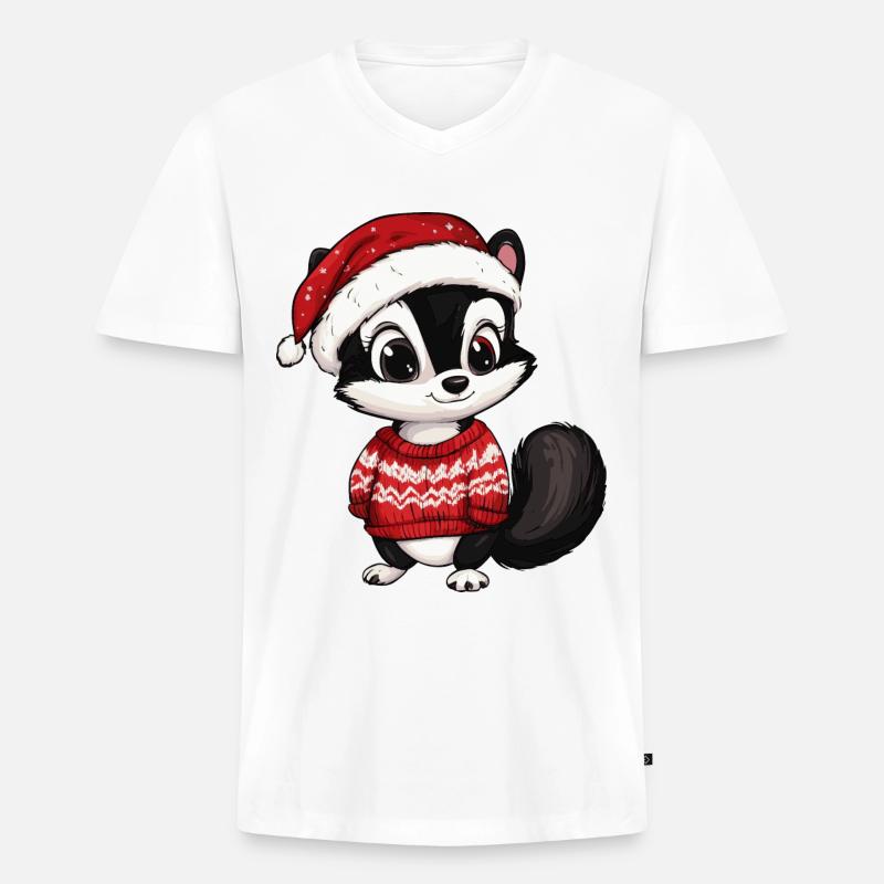 Stinktier Weihnachten Comic - Männer Premium Bio T-Shirt mit V-Ausschnitt - Weiß
