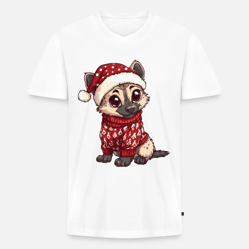 Hyäne Weihnachten Comic - Männer Premium Bio T-Shirt mit V-Ausschnitt - Weiß