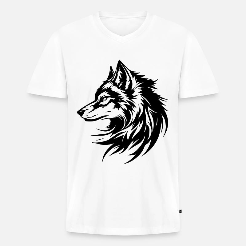 Wolf Kopf Silhouette - Männer Premium Bio T-Shirt mit V-Ausschnitt - Weiß