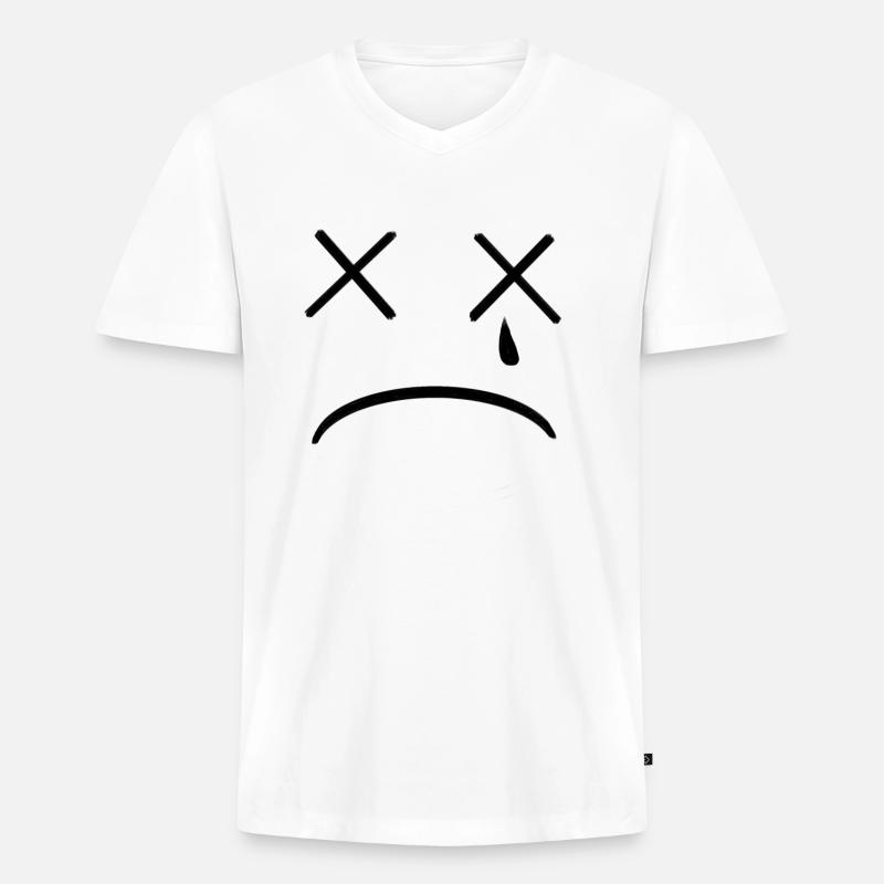 sad face - Männer Premium Bio T-Shirt mit V-Ausschnitt - Weiß