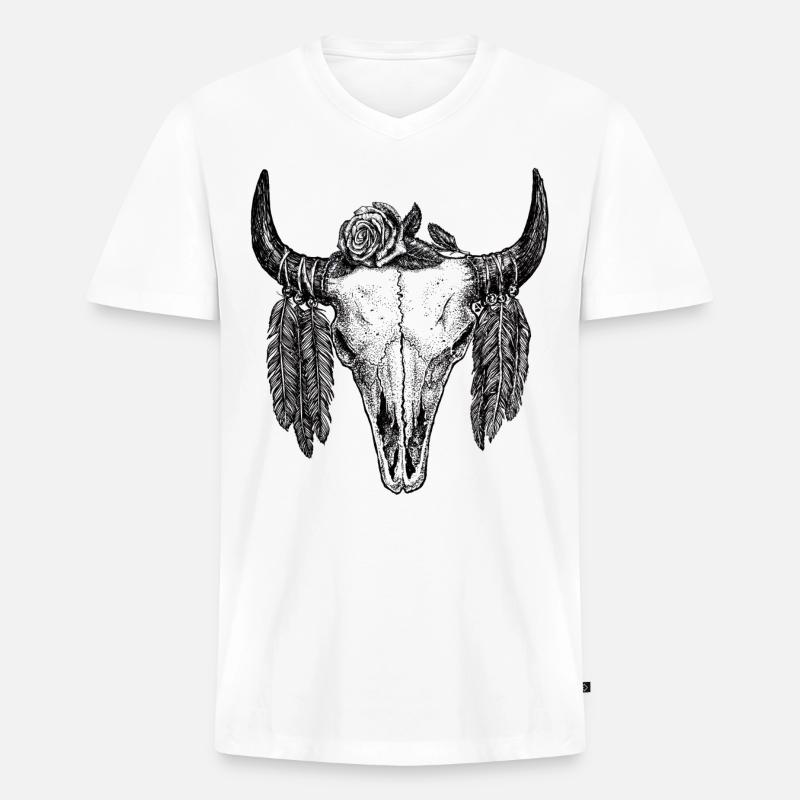 Skull Tattoo II - Männer Premium Bio T-Shirt mit V-Ausschnitt - Weiß