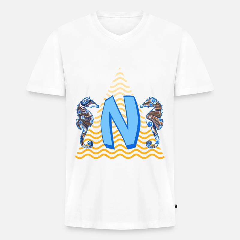 seepferdchen e 262 n - Männer Premium Bio T-Shirt mit V-Ausschnitt - Weiß