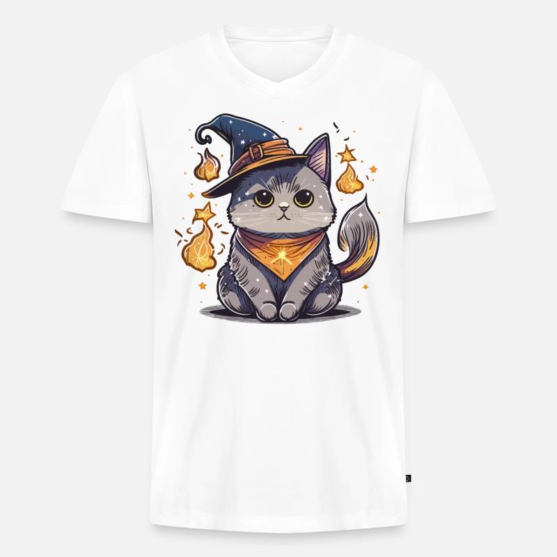 Katzen-Zauberer - Männer Premium Bio T-Shirt mit V-Ausschnitt - Weiß