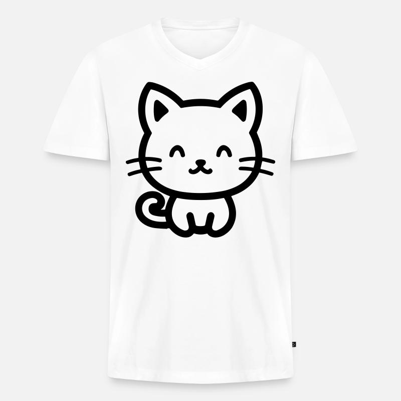 Katze - Männer Premium Bio T-Shirt mit V-Ausschnitt - Weiß