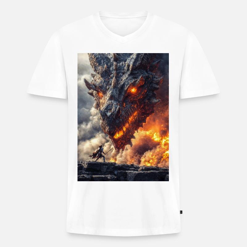 Dragon Clash Feurige Kriegsfront - Männer Premium Bio T-Shirt mit V-Ausschnitt - Weiß