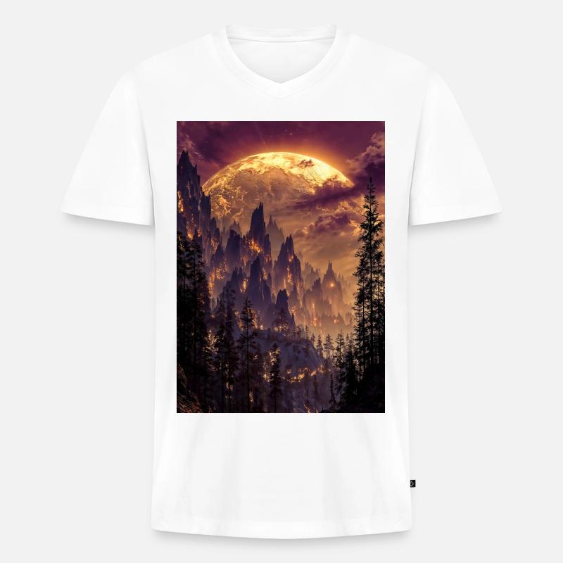 Feuriger Gipfel in der Abenddämmerung - Männer Premium Bio T-Shirt mit V-Ausschnitt - Weiß