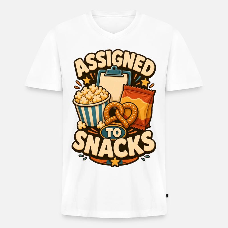 Assigned To Snacks - Männer Premium Bio T-Shirt mit V-Ausschnitt - Weiß