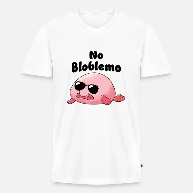 Blobfisch No Bloblem - Männer Premium Bio T-Shirt mit V-Ausschnitt - Weiß