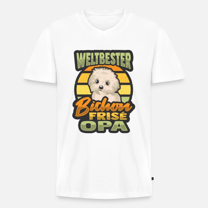 Weltbester Bichon Frise Opa - Männer Premium Bio T-Shirt mit V-Ausschnitt - Weiß