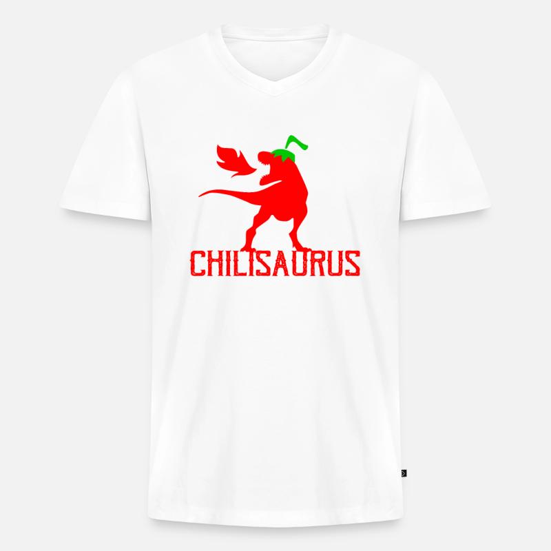 Chilisaurus Chili Dinosaurier - Männer Premium Bio T-Shirt mit V-Ausschnitt - Weiß