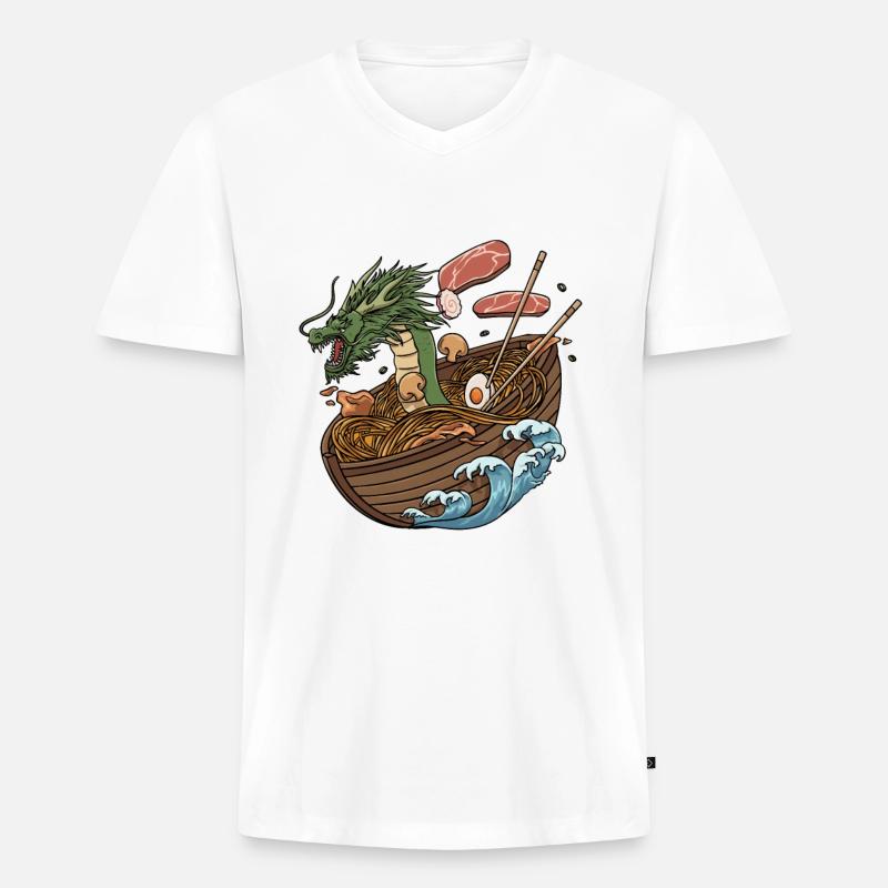 Ramen- und Drachenboot Design - Männer Premium Bio T-Shirt mit V-Ausschnitt - Weiß