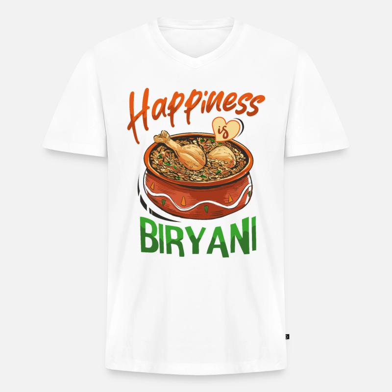 Indisches Essen, Feinschmecker, Biryani-liebhaber, - Männer Premium Bio T-Shirt mit V-Ausschnitt - Weiß