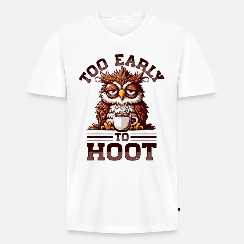 Mürrische Eule Mit Kaffee - Männer Premium Bio T-Shirt mit V-Ausschnitt - Weiß