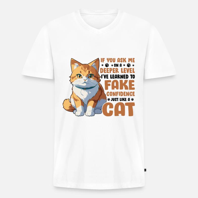 Witziger Katzen Spruch - Männer Premium Bio T-Shirt mit V-Ausschnitt - Weiß