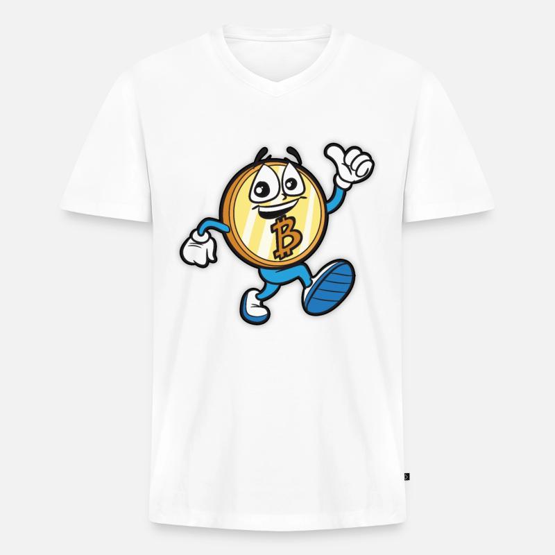 Lustiger Bitcoin - Männer Premium Bio T-Shirt mit V-Ausschnitt - Weiß