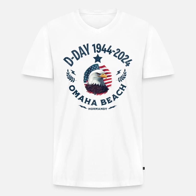 D DAG 80 års jubilæum Omaha strand - Premium økologisk T-shirt med V-hals til mænd - hvid