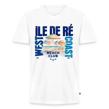 Ile de Ré Beach club - Men's Premium Organic T-shirt with V-neck - white - Front - Nico (187cm)