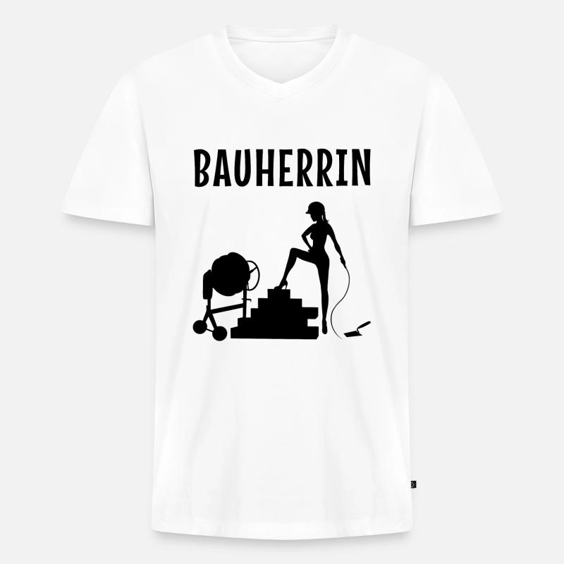 Bauherrin - Männer Premium Bio T-Shirt mit V-Ausschnitt - Weiß