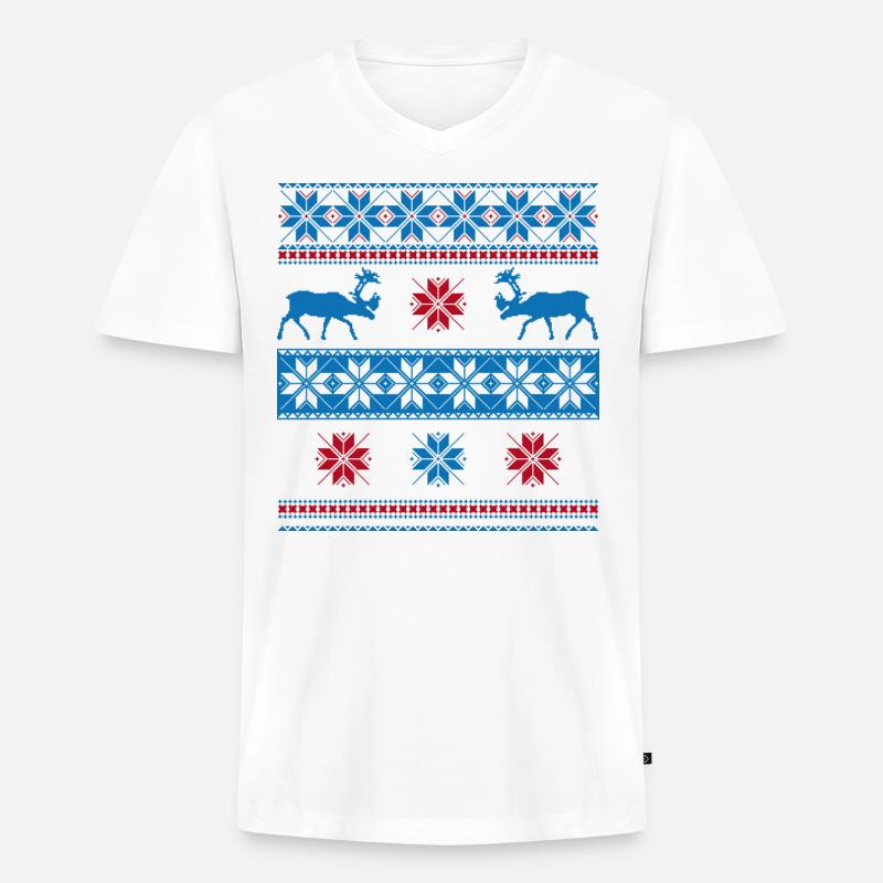 Norweger Pullover - Männer Premium Bio T-Shirt mit V-Ausschnitt - Weiß