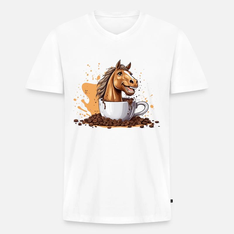REITER PFERD KAFFEE REITEN - Männer Premium Bio T-Shirt mit V-Ausschnitt - Weiß