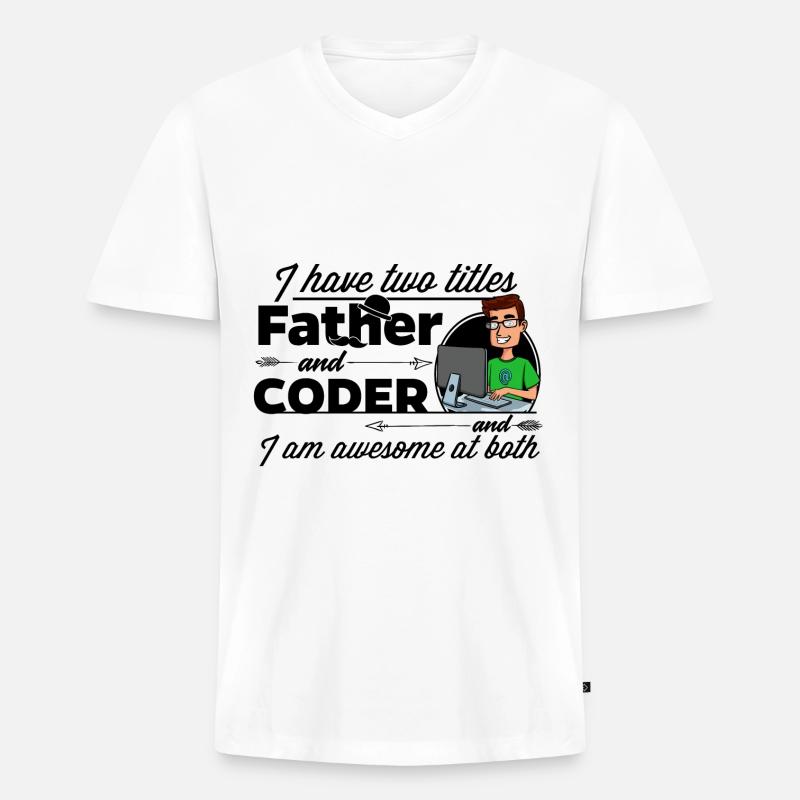 Programmierer und Vater - Männer Premium Bio T-Shirt mit V-Ausschnitt - Weiß