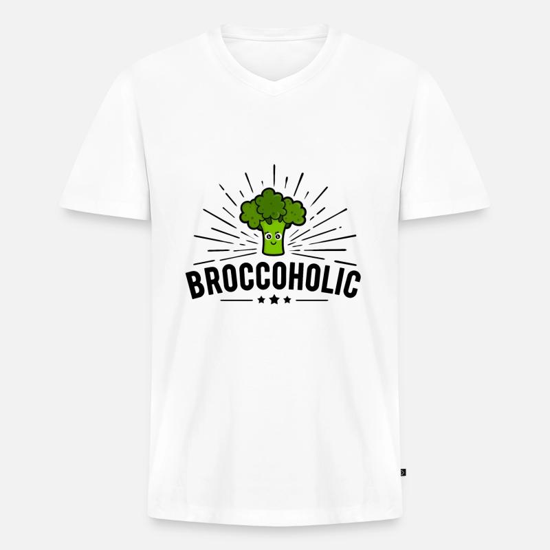 Vegetarier Vegan - Broccoholic - Männer Premium Bio T-Shirt mit V-Ausschnitt - Weiß
