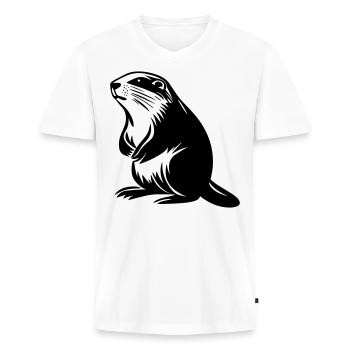 Murmeltier - Männer Premium Bio T-Shirt mit V-Ausschnitt - Weiß - Vorne - Nico (187cm)