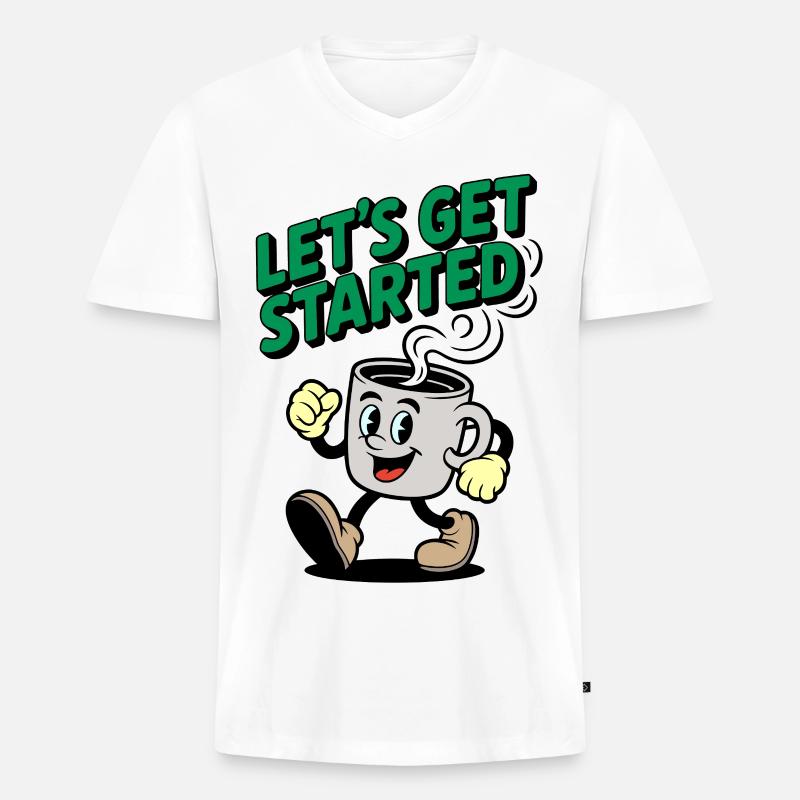 Lets Get Started Kaffee Motiv - Männer Premium Bio T-Shirt mit V-Ausschnitt - Weiß