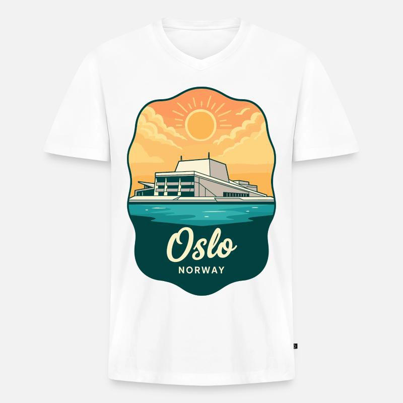 Osloer Opernhaus Retro-Sonnenuntergangsabzeichen - Männer Premium Bio T-Shirt mit V-Ausschnitt - Weiß