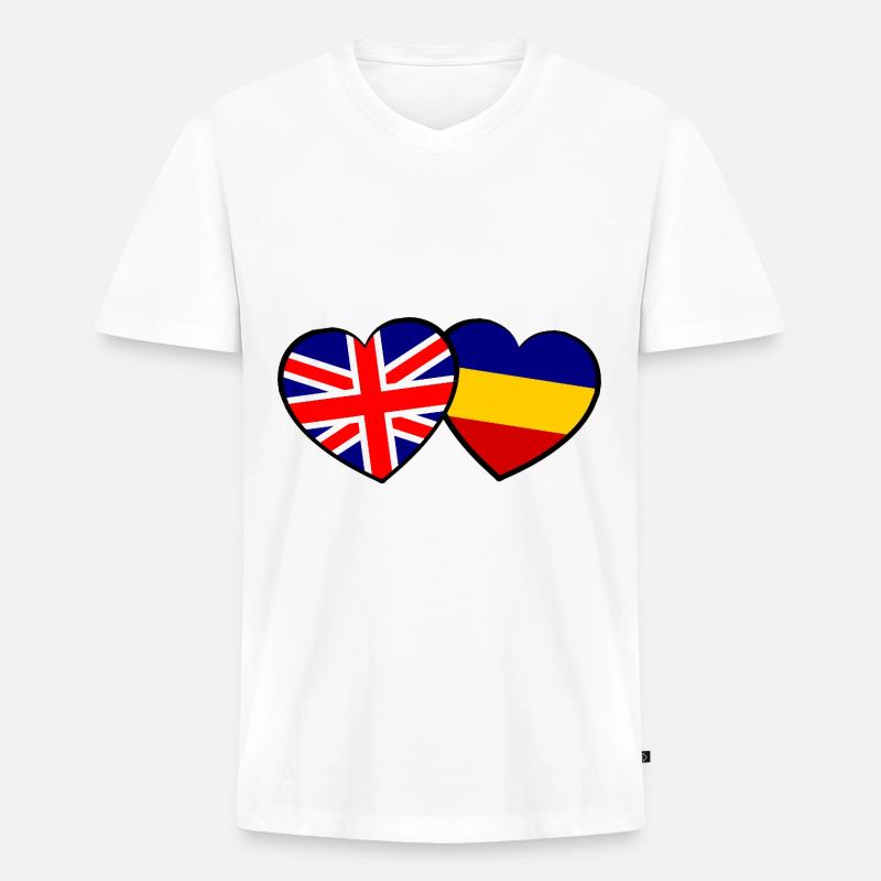 Die englisch rumaenischen Herzen - Männer Premium Bio T-Shirt mit V-Ausschnitt - Weiß