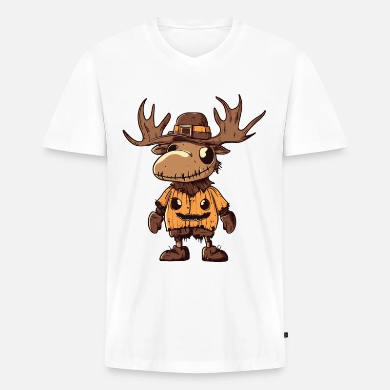 Elch Halloween Comic Lustig - Männer Premium Bio T-Shirt mit V-Ausschnitt - Weiß